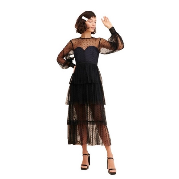 NEW ALICE MCCALL Sheer Black Polka Dot Mysteria Midi Dress - Picture 4 of 9